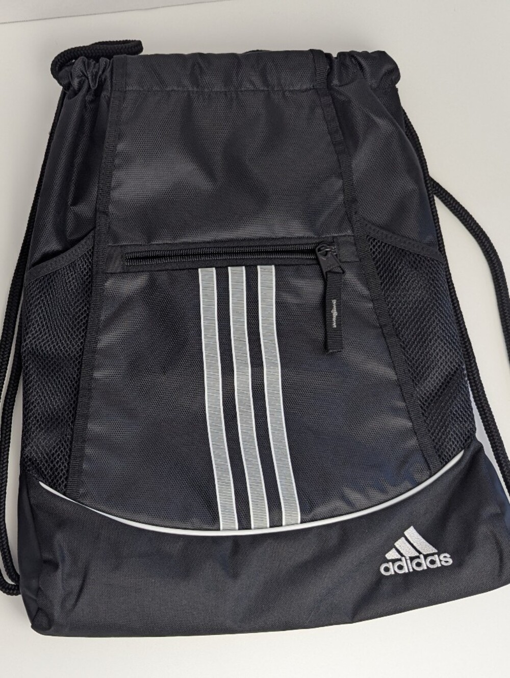 Adidas Alliance II Sackpack Drawstring Gym Bag Black White 3-Stripe EUC